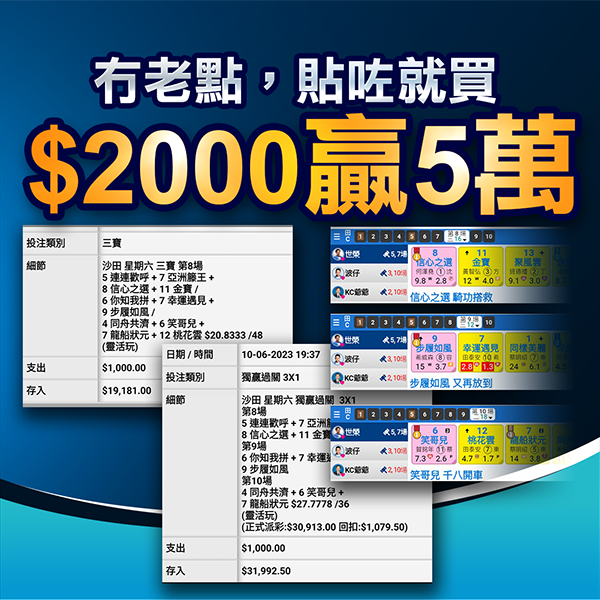 堅仔馬評家－世榮＄2000贏＄50000
