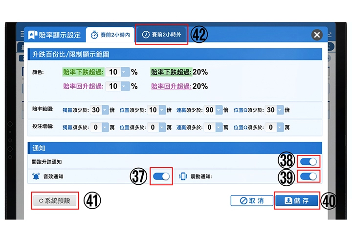 使用手册第三章【赔率走势】37-42说明