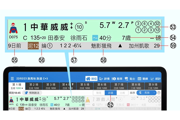 使用手冊第一章【排位一覽】詳細版功能52-59說明