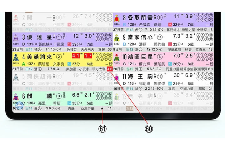 使用手冊第一章【排位一覽】詳細版功能60-61說明