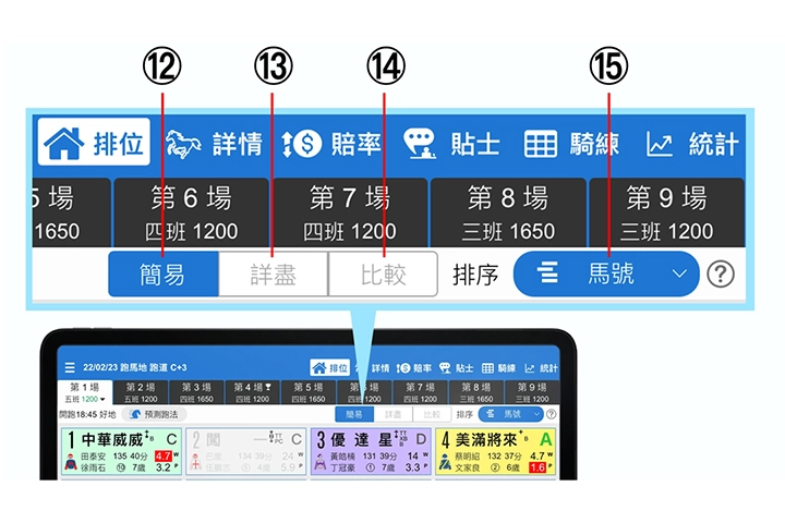 使用手冊第一章【排位一覽】簡易版功能12-15說明 