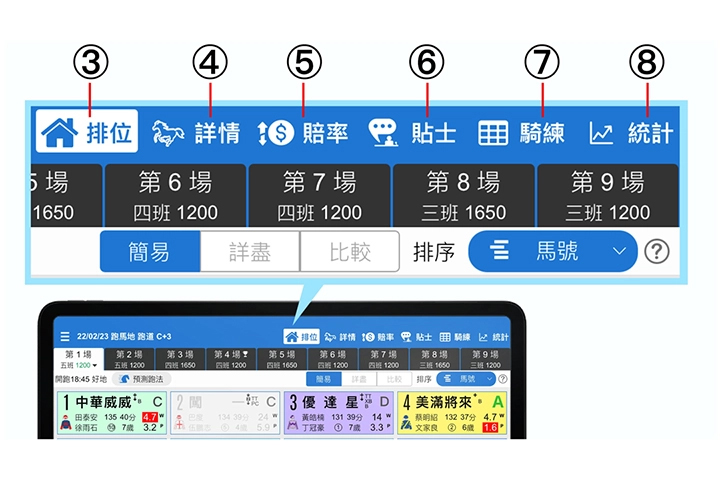 使用手冊第一章【排位一覽】簡易版功能3-8說明 