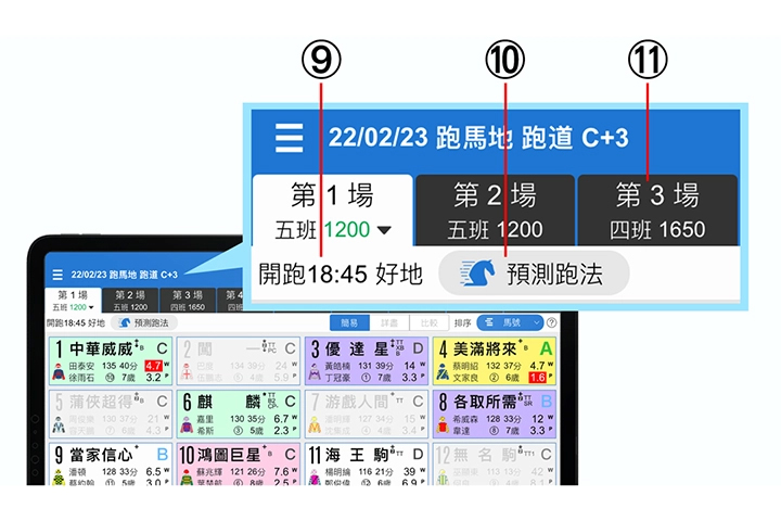 使用手冊第一章【排位一覽】簡易版功能9-11說明 