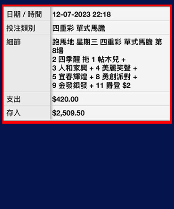 熱頭冷腳  又中四重彩